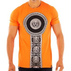 Avenue George V Paris Men's T-Shirt Orange GV Lion Fitted Tees Rhinestone NWT